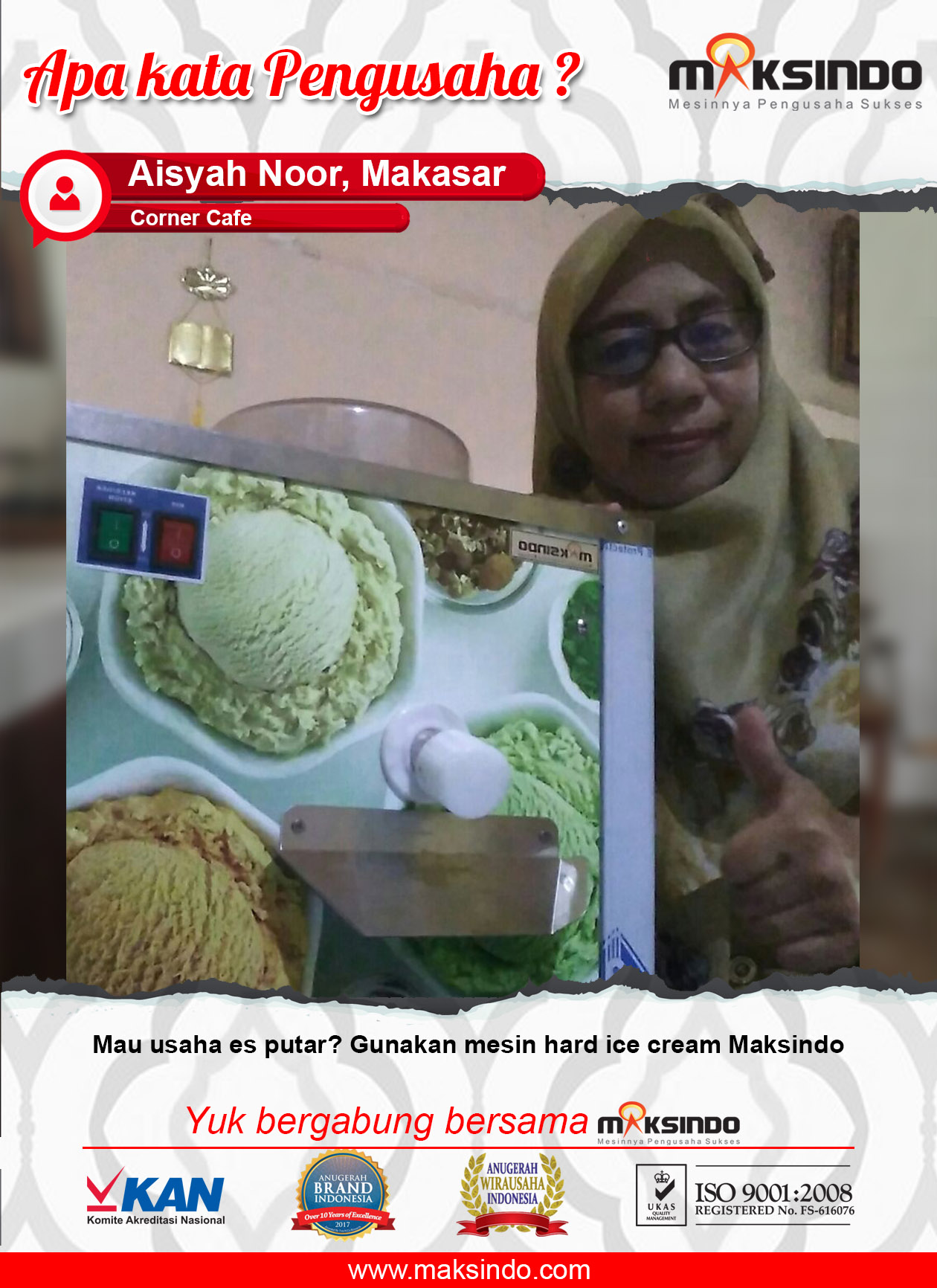Corner Cafe : Mesin Ice Cream Maksindo Membantu Usaha Cafe Saya Semakin Sukses