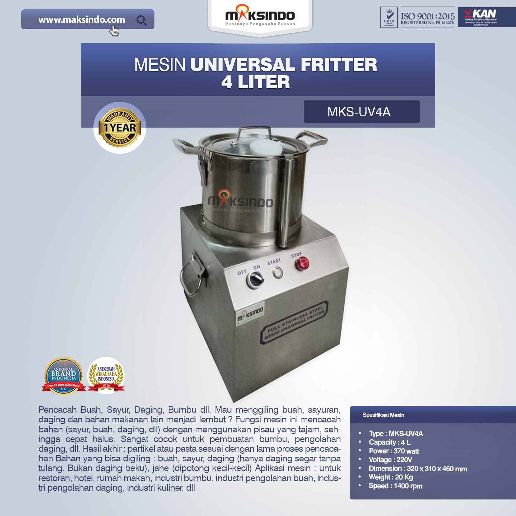 Jual Universal Fritter 4 Liter (MKS-UV4A) di Bali