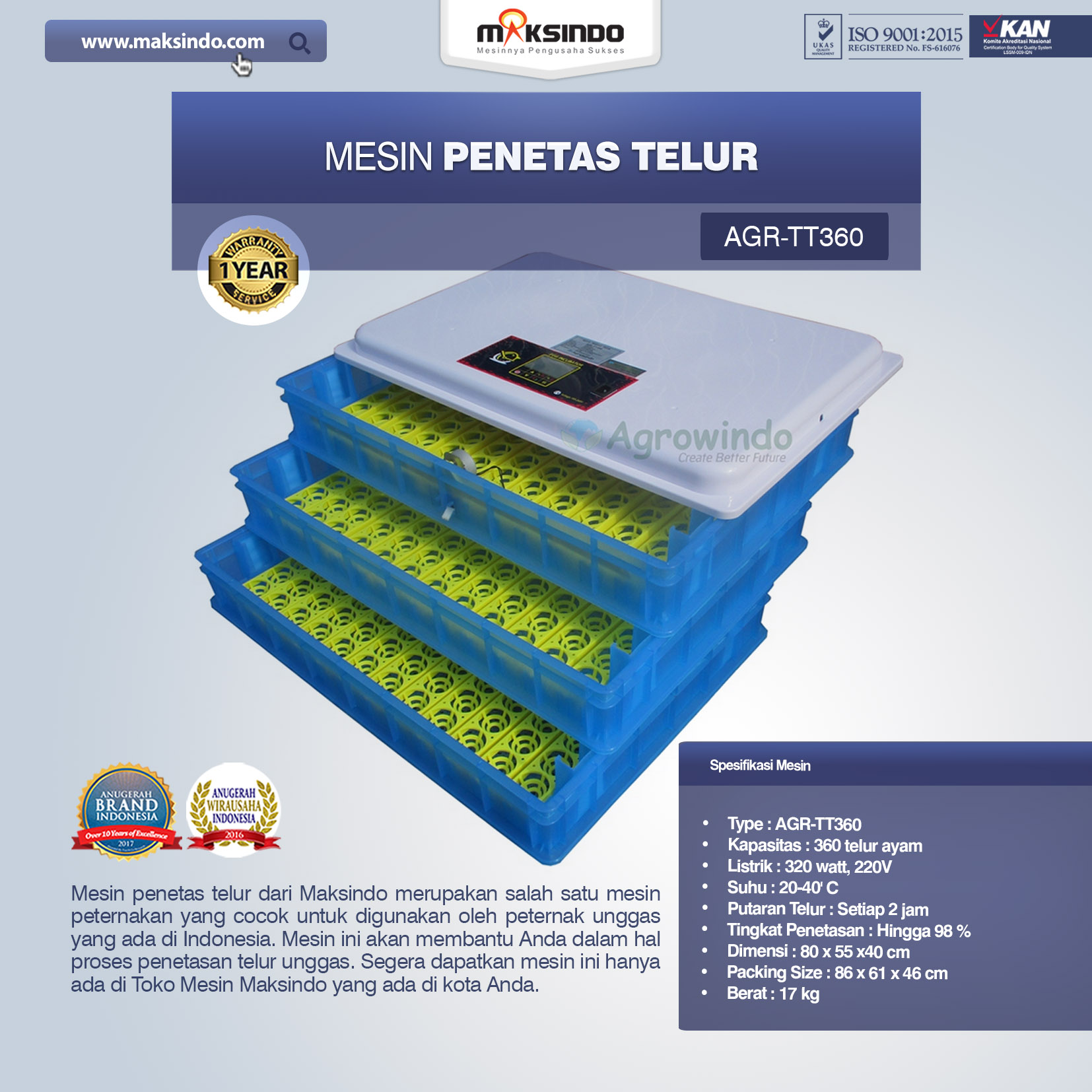 Jual Mesin Penetas Telur AGR-TT360 Di Bali