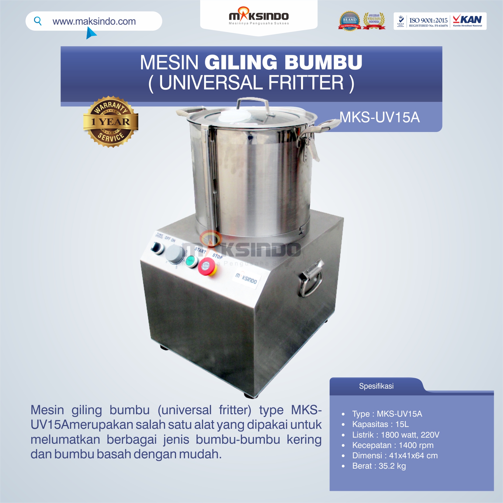Jual Mesin Giling Bumbu (Universal Fritter) MKS-UV15A di Bali