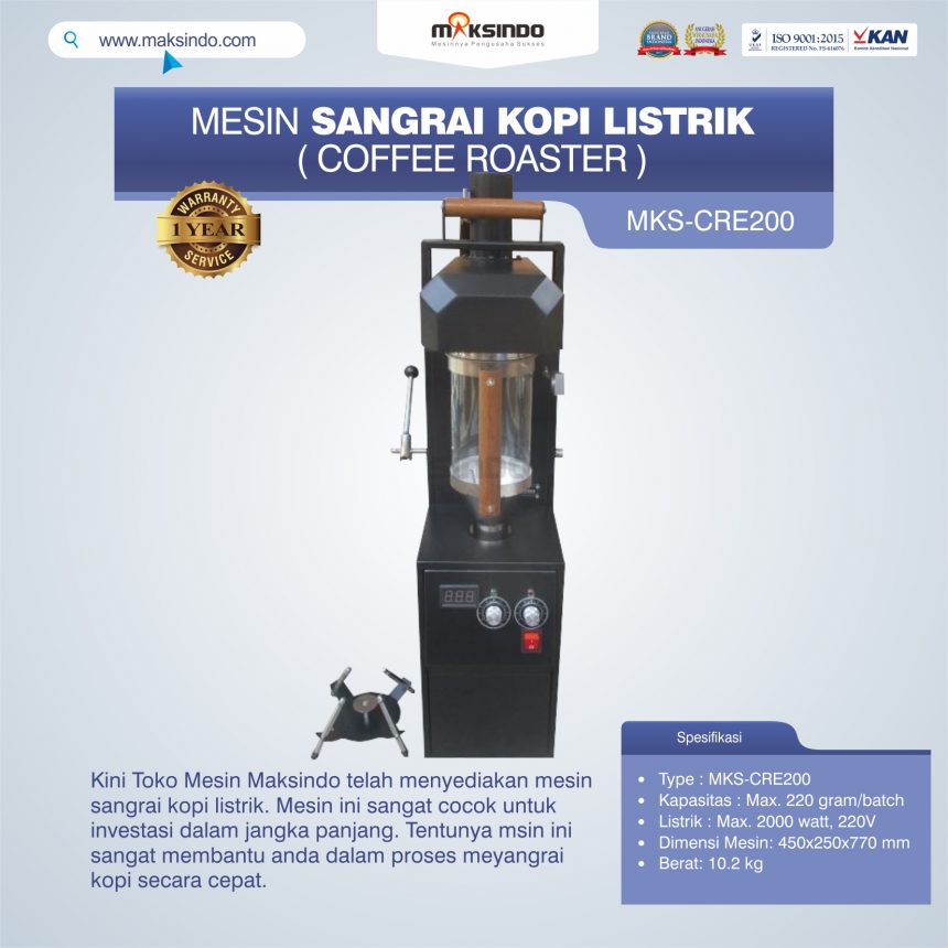Jual Mesin Sangrai Kopi Listrik (Coffee Roaster) MKS-CRE200 di Bali