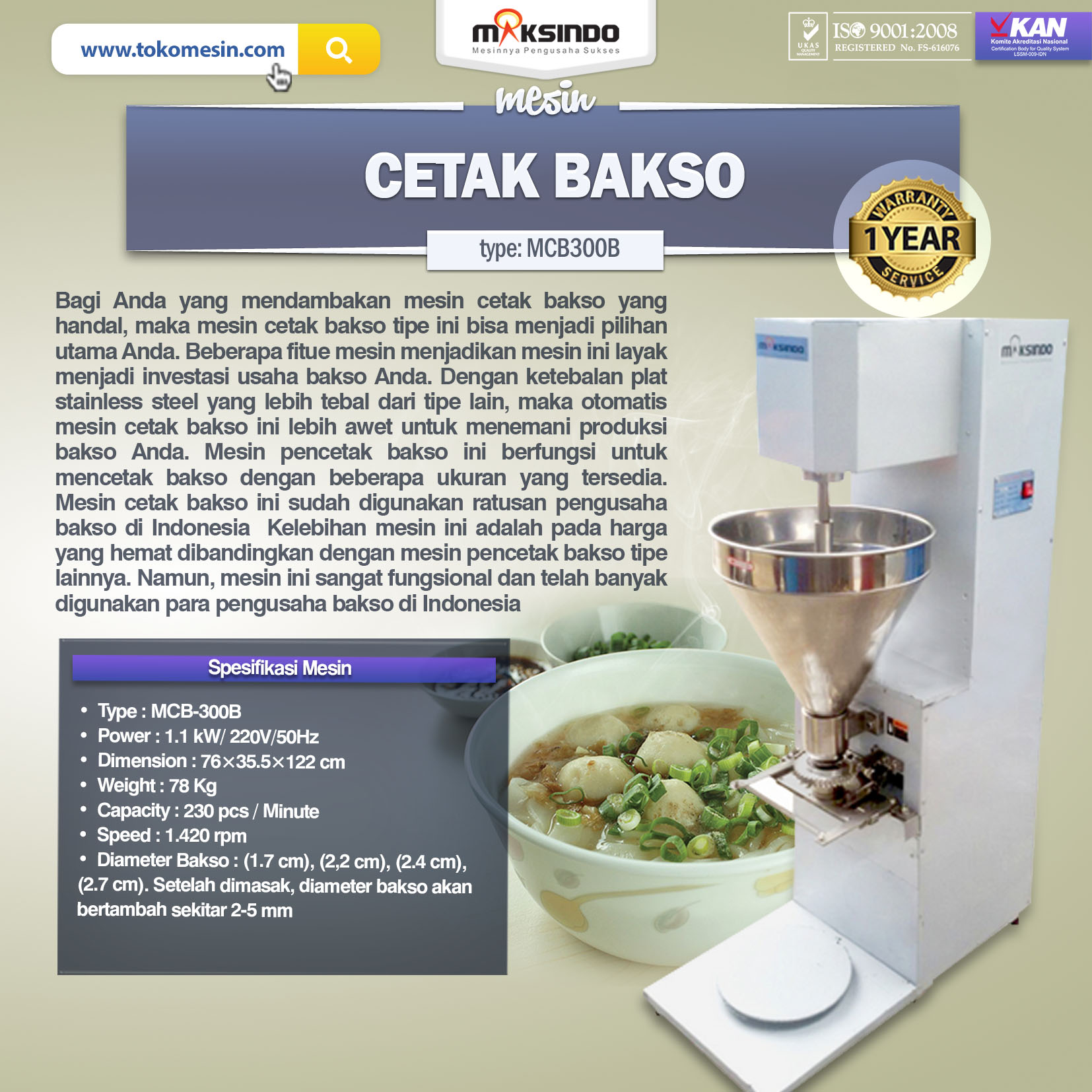 Jual Mesin Cetak Bakso MCB300B di Bali