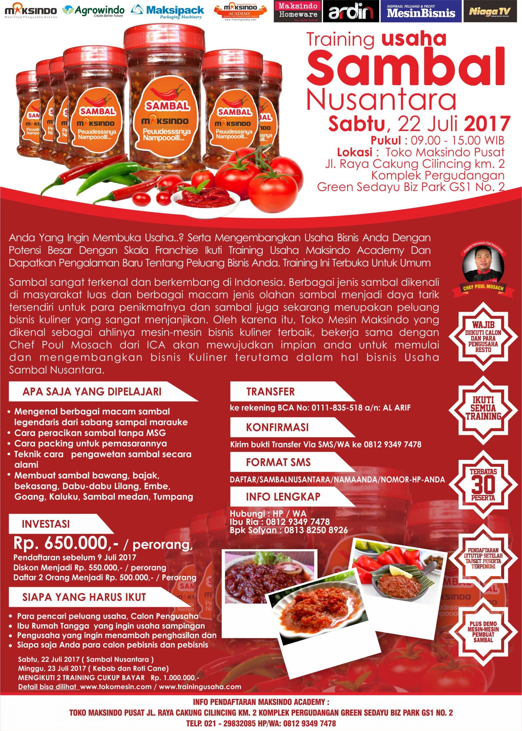 Training Sambal Nusantara, 22 Juli 2017
