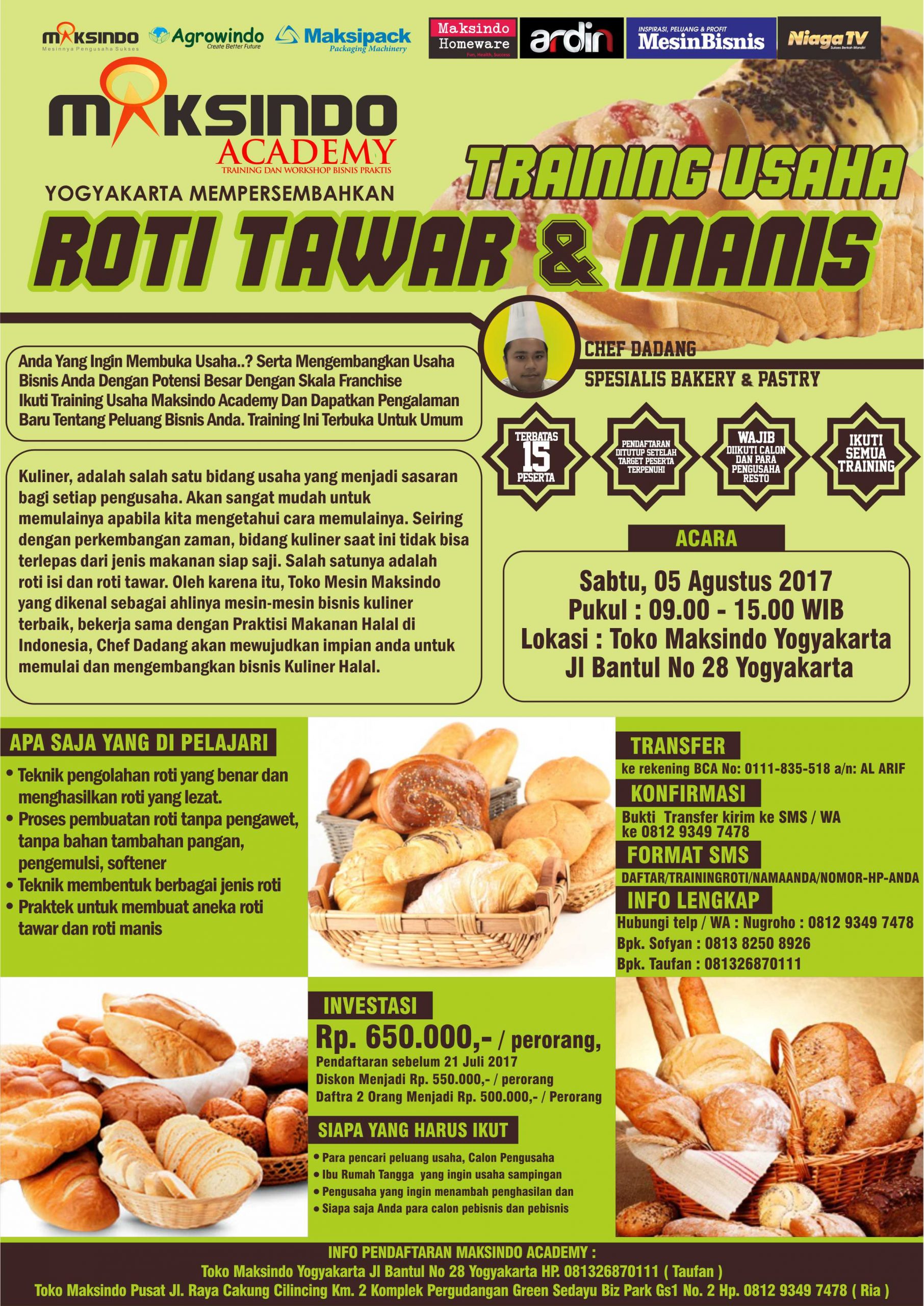 Training Roti Tawar dan Manis, 5 Agustus 2017