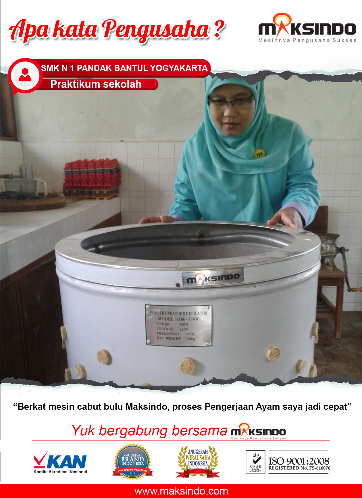 SMKN 1 Pandak Bantul : Pencabut Bulu Maksindo Mempercepat Proses Pengerjaan Ayam