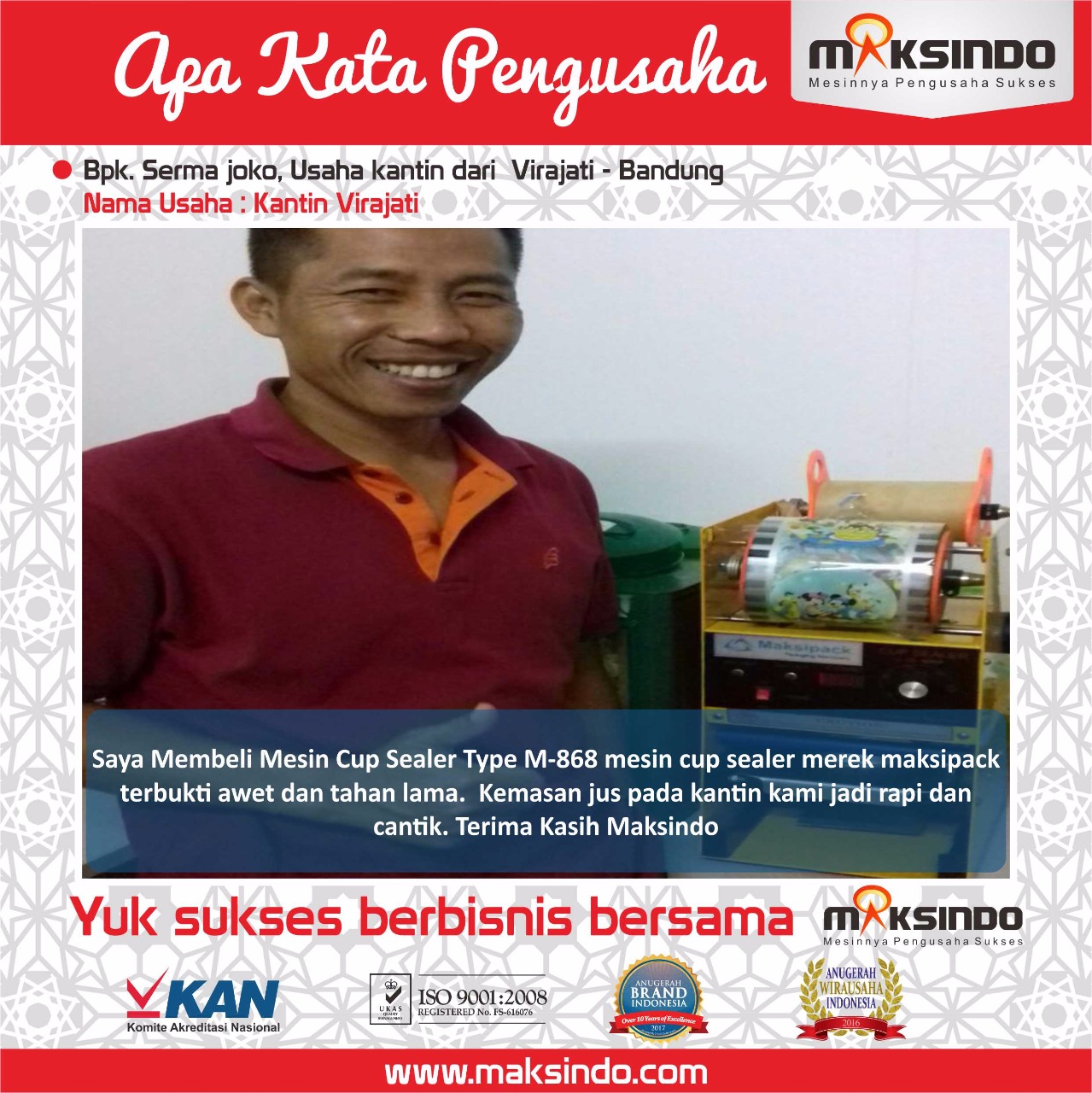 Kantin Virajati : Usaha Kantin Jadi Mengesankan Berkat Cup Sealer Maksindo