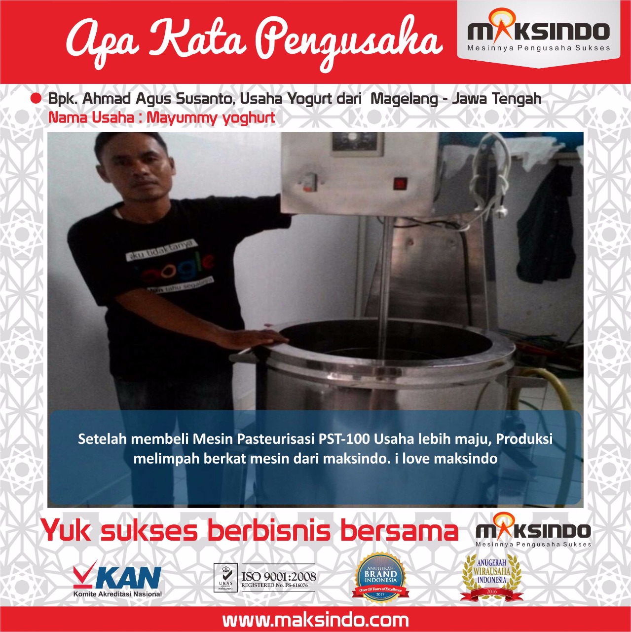 Mayumi Yogurt : Mesin Pasteurisasi Jadikan Bisnis Semakin Maju