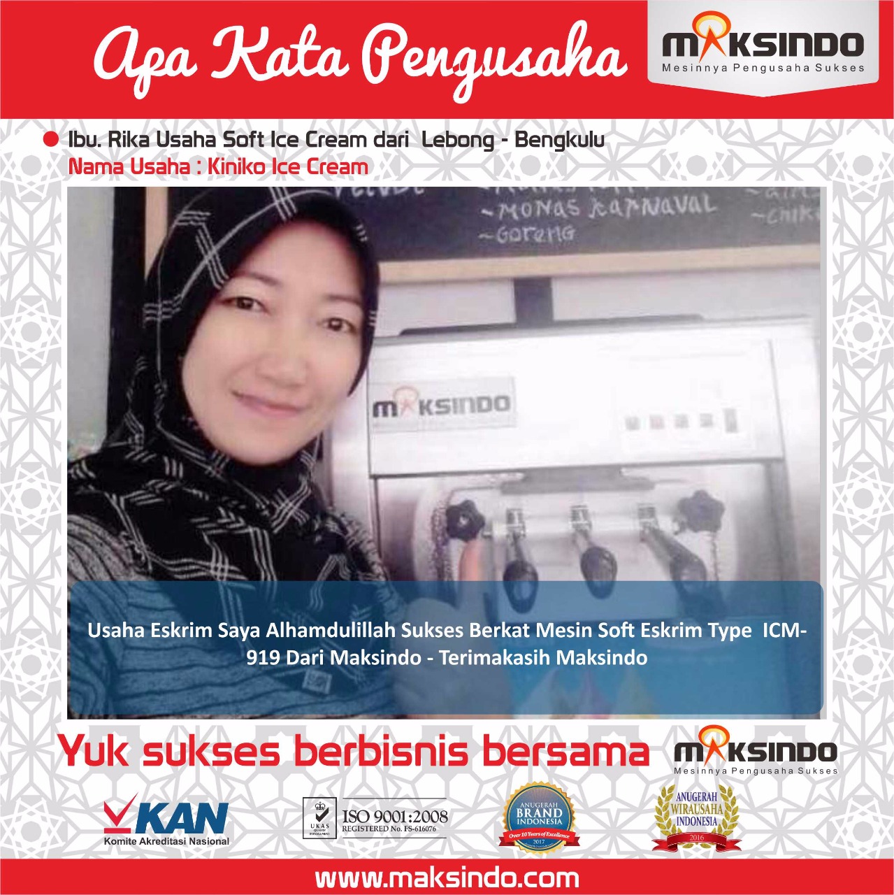 Kiniko Ice Cream : Usaha Es Krim Saya Bisa Sukses Berkat Mesin Es Krim Maksindo
