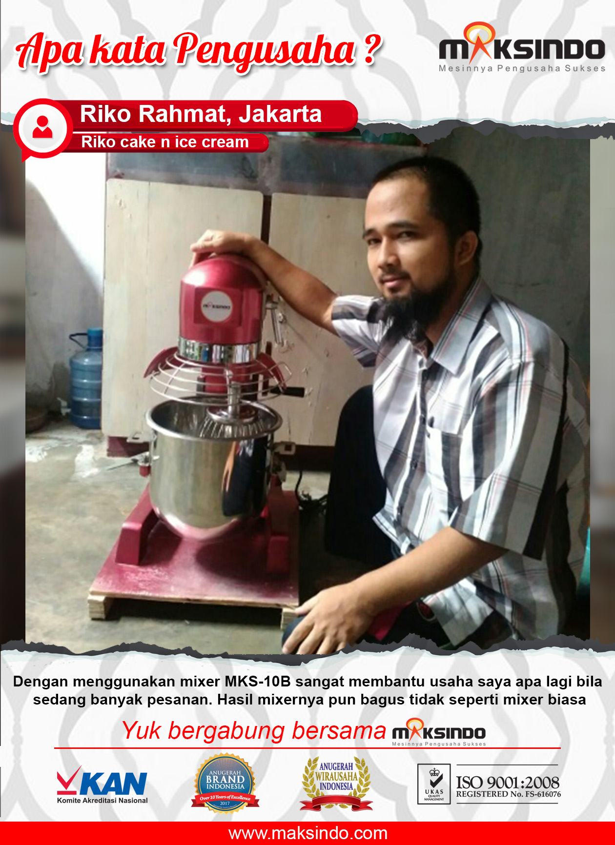 Riko Cake & Ice Cream : Usaha Saya Sangat Terbantu Dengan Mesin Mixer Planetary Maksindo