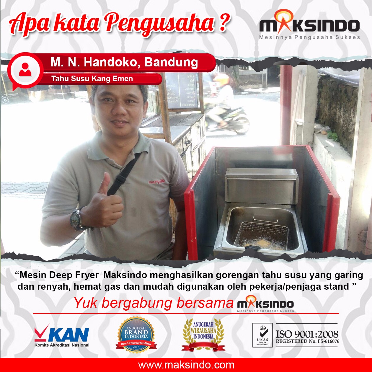 Tahu Susu Kang Emen : Usaha Memuaskan Dengan Deep Fryer Maksindo