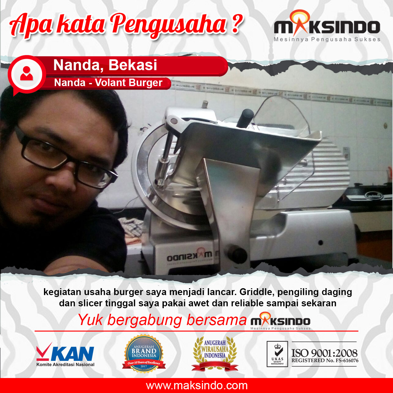 Nanda-Volant Burger : Usaha Saya Makin Lancar Berkat Mesin Berkualitas dari Maksindo