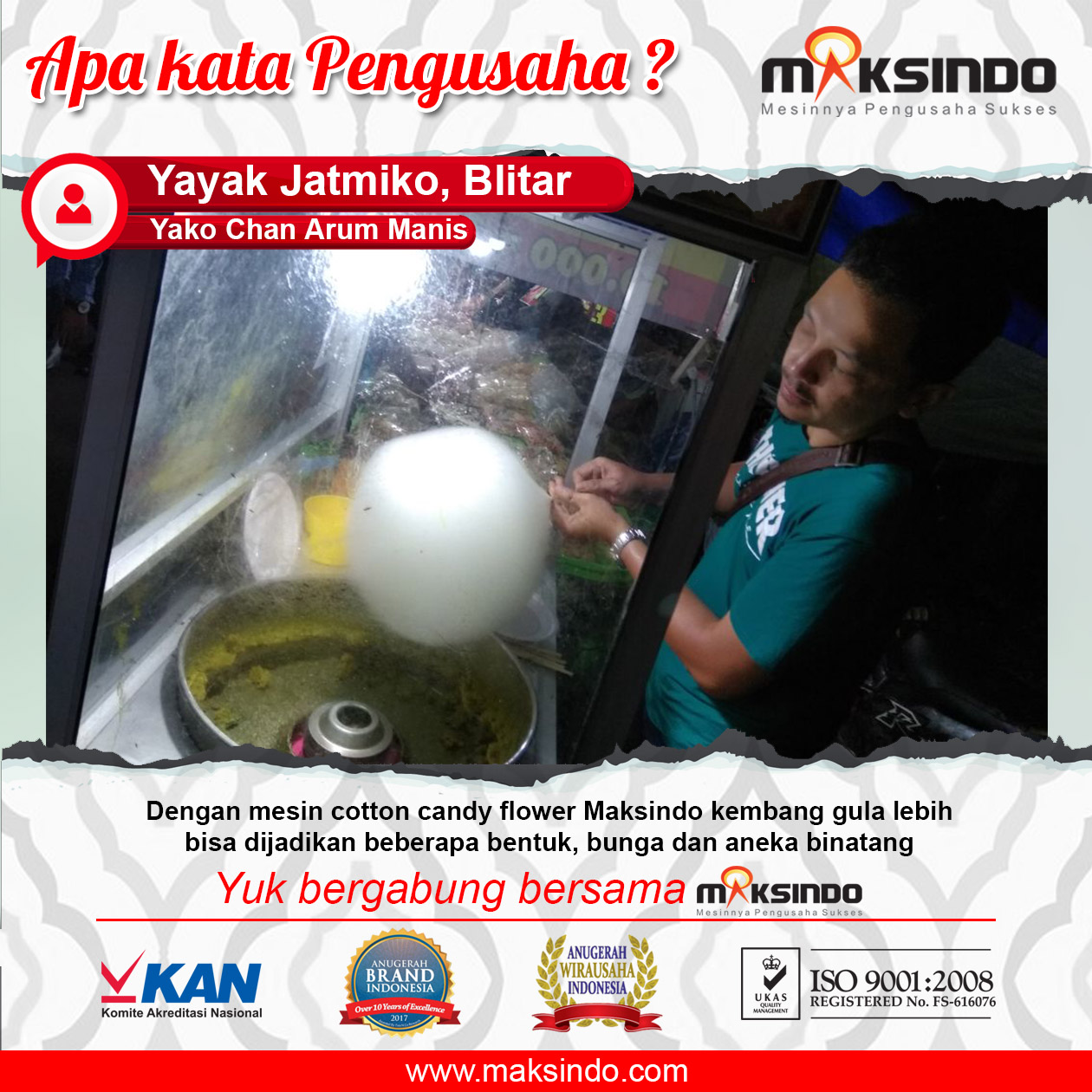 Yako Chan Arum Manis : Bisa Mengkreasikan Bentuk Dengan Mesin Cotton Candy Maksindo