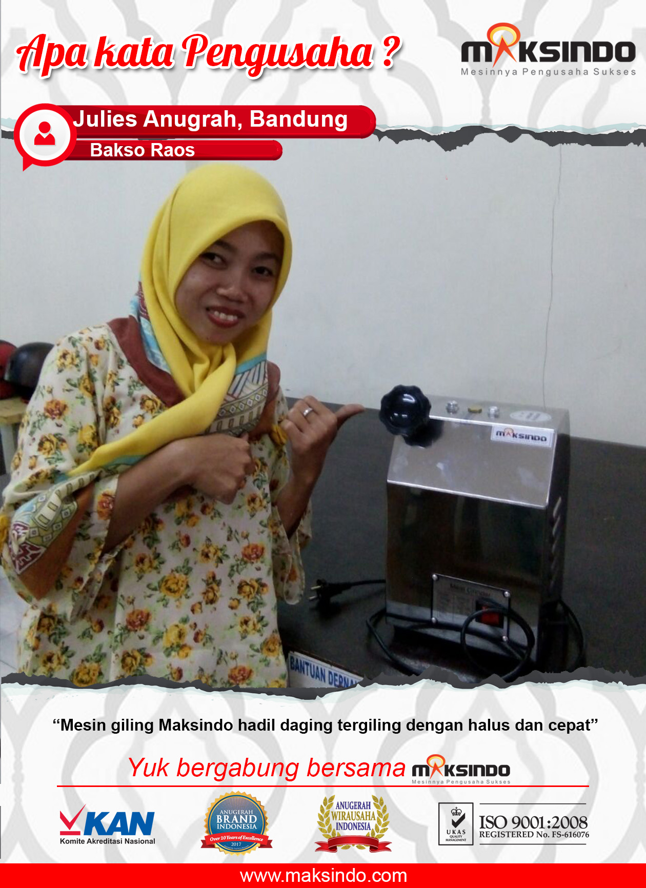 Bakso Raos : Gilingan Halus dan Cepat Menggunakan Mesin Giling Maksindo