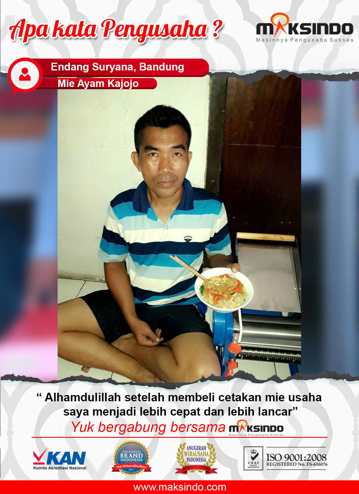 Mie Ayam Kajojo : Setelah Membeli Mesin Cetak Mie Maksindo Usaha Semakin Lancar