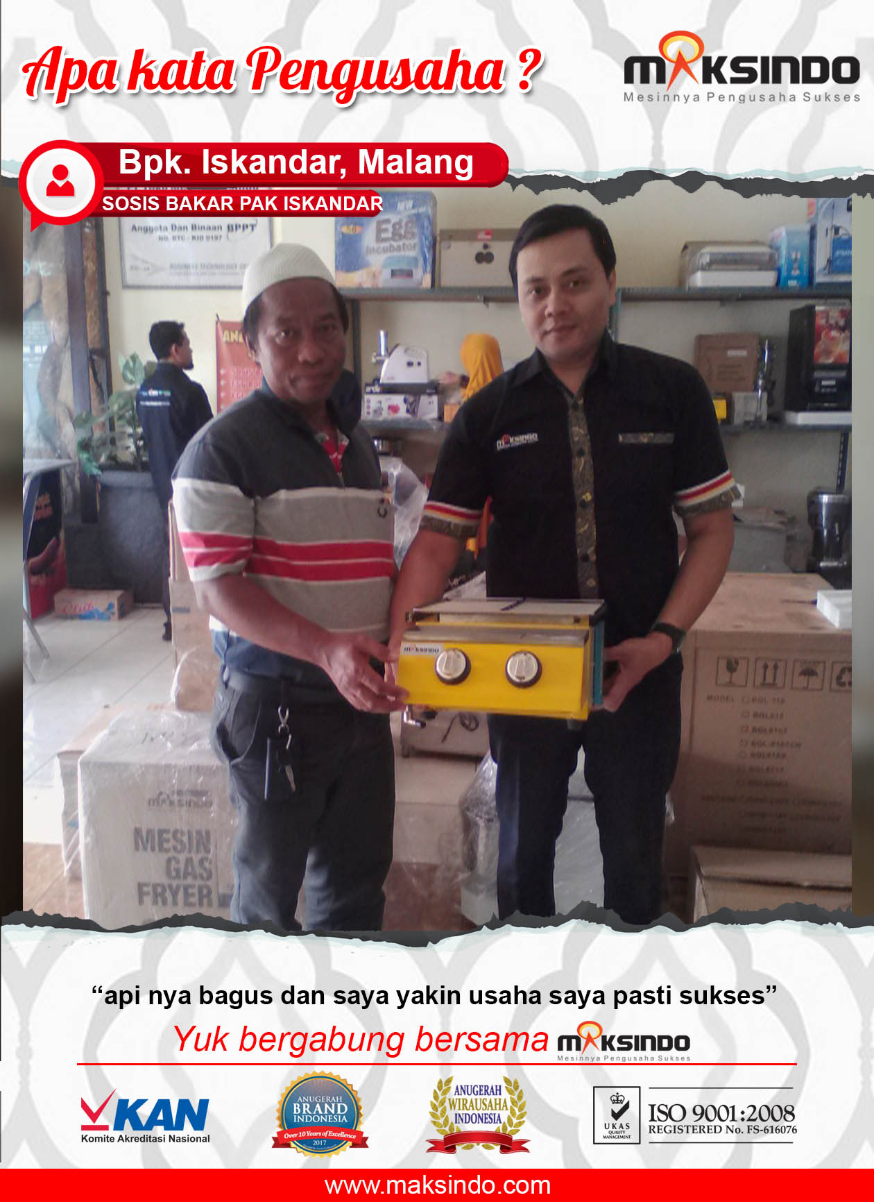 Sosis Bakar Pak Iskandar : Usaha Makin Sukses Dengan Mesin Maksindo