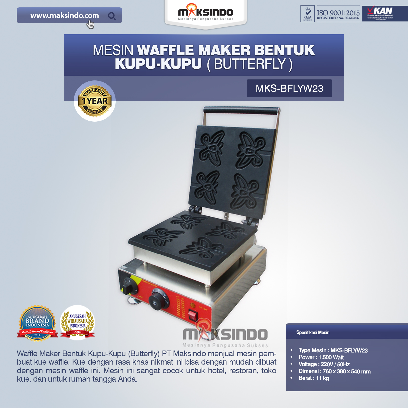 Jual Mesin Waffle Maker Bentuk Kupu-Kupu (Butterfly) MKS-BFLYW23 di Bali