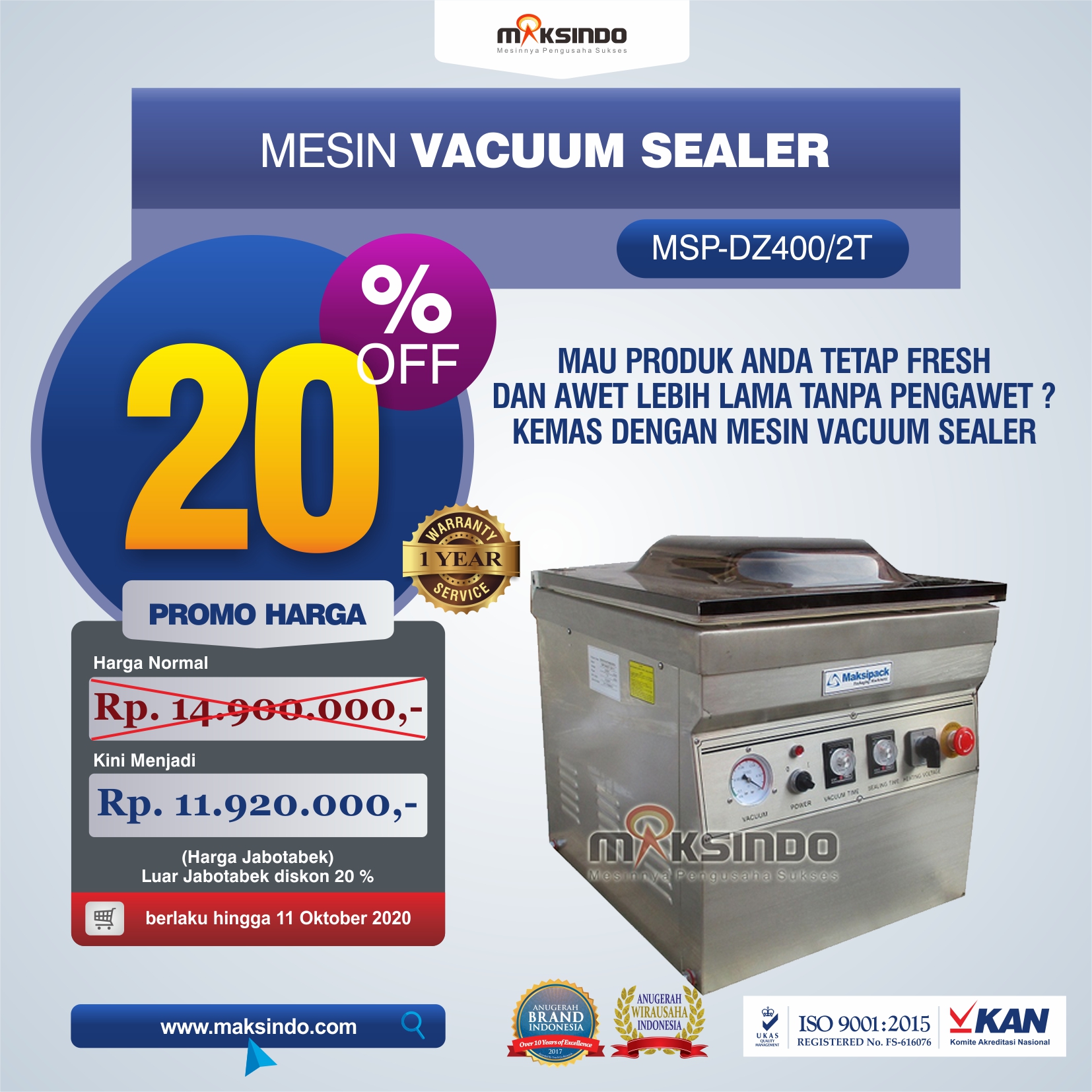 Jual Vacuum Sealer MSP-DZ400/2T di Bali