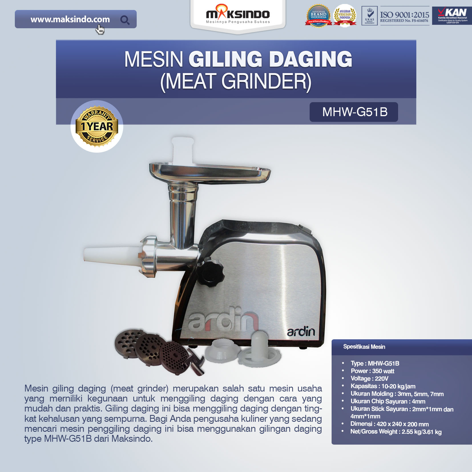 Jual Mesin Giling Daging (Meat Grinder) MHW-G51B di Bali