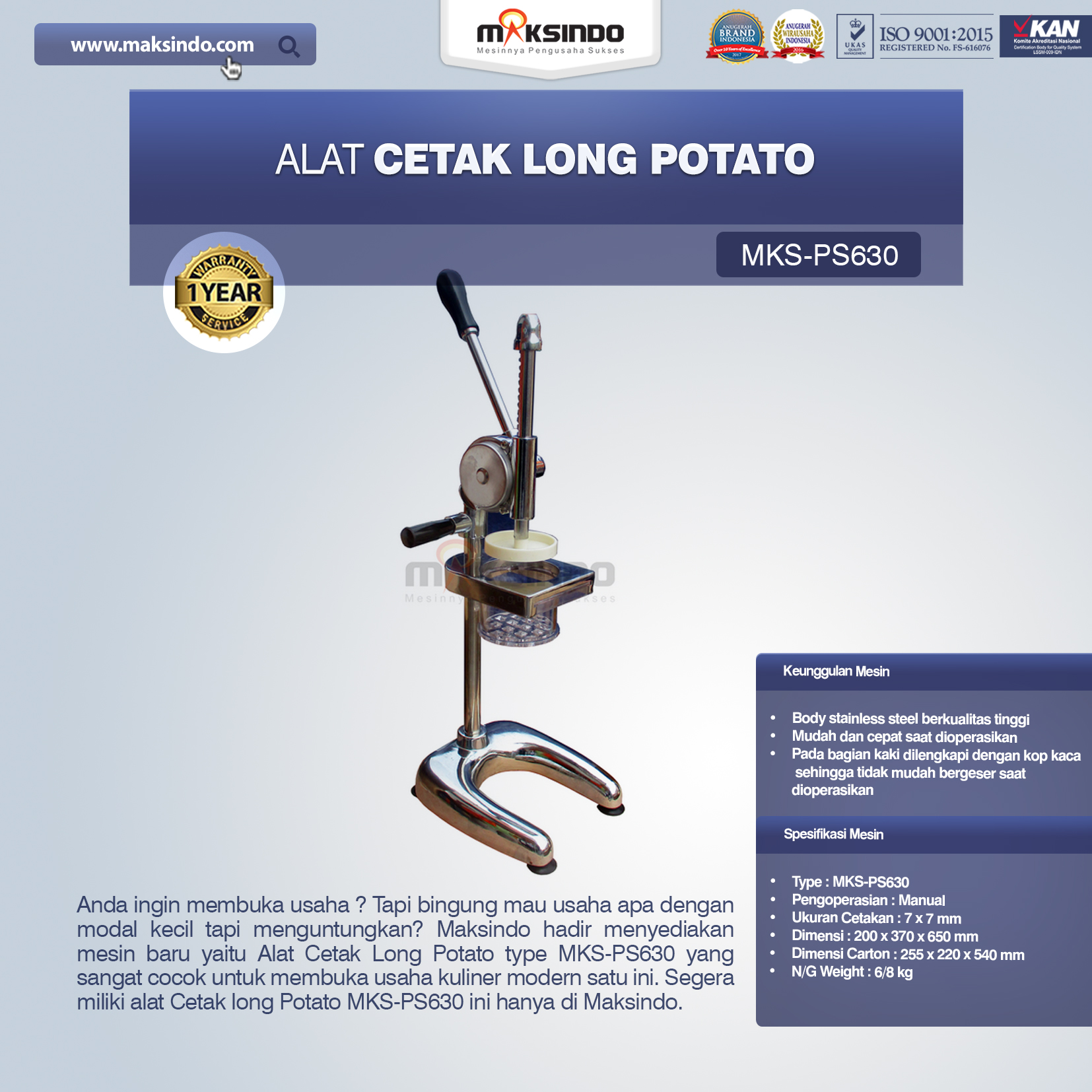 Jual Alat Cetak Long Potato MKS-PS630 di Bali