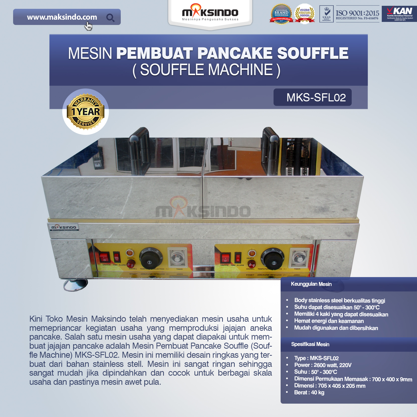 Jual Mesin Pembuat Pancake Souffle (Souffle Machine) MKS-SFL02 di Bali