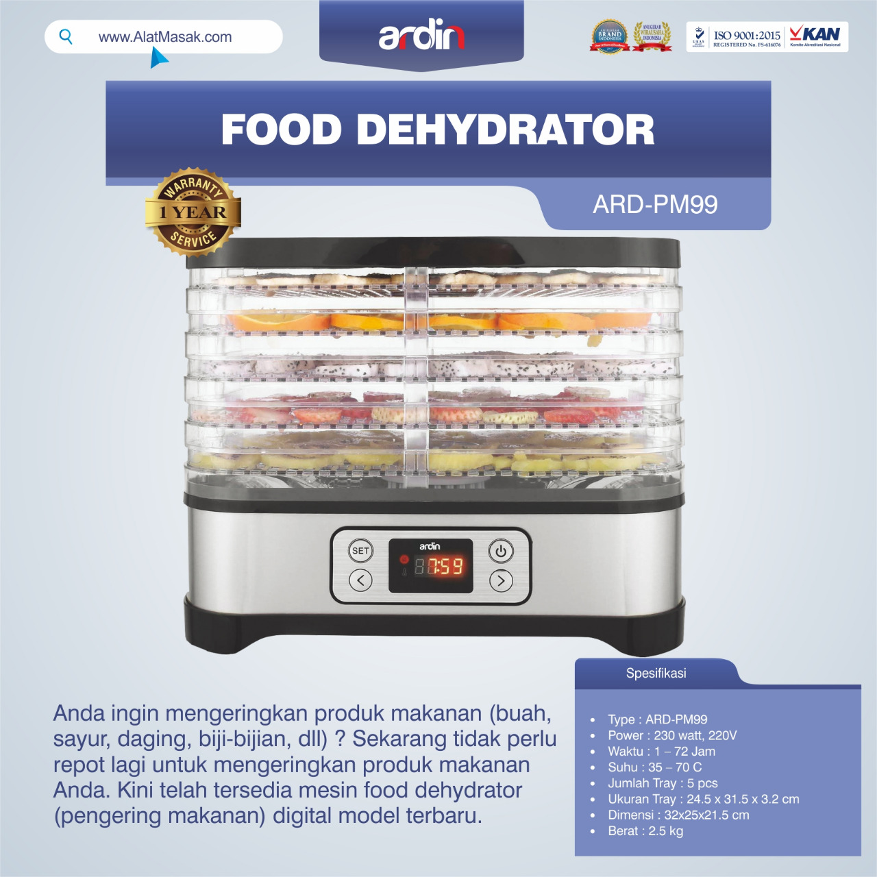 Jual Food Dehydrator ARD-PM99 di Bali