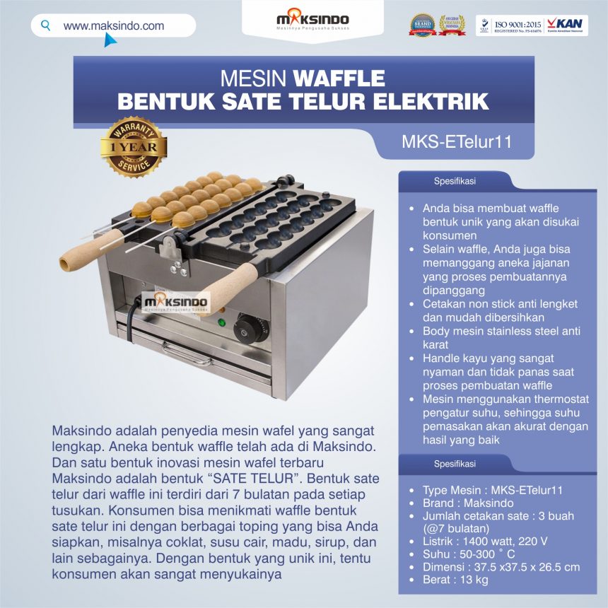 Jual Mesin Waffle Bentuk Sate Telur Elektrik – MKS-ETelur11 di Bali