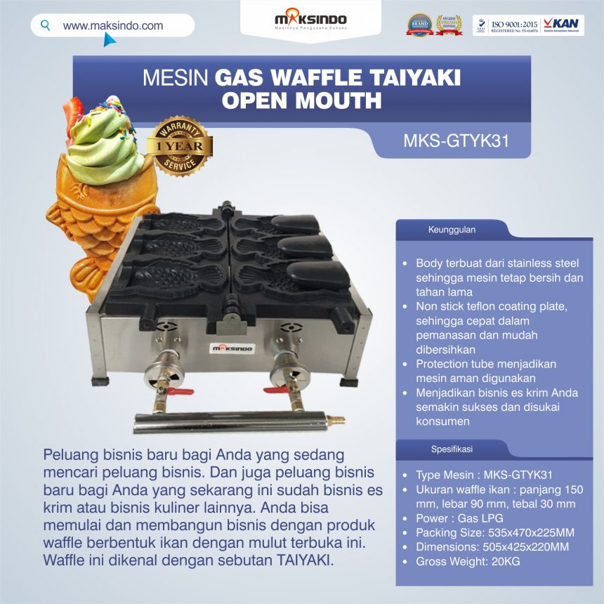 Jual Mesin Gas Waffle Taiyaki Open Mouth (GTYK31) di Bali