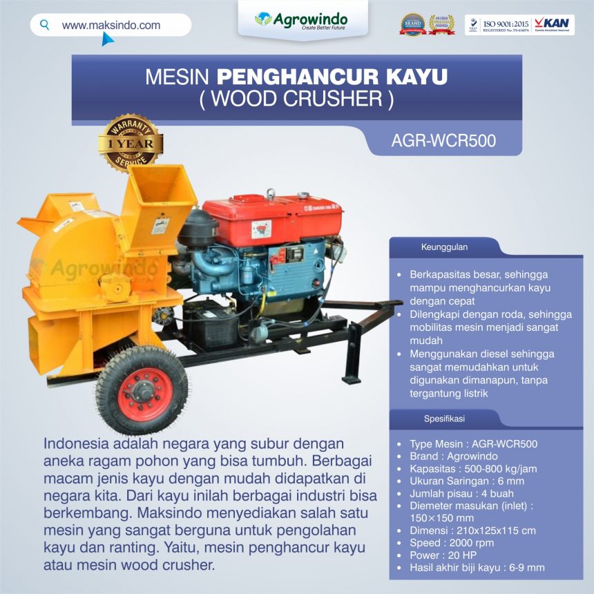 Jual Mesin Penghancur Kayu (wood crusher) AGR-WCR500 di Bali